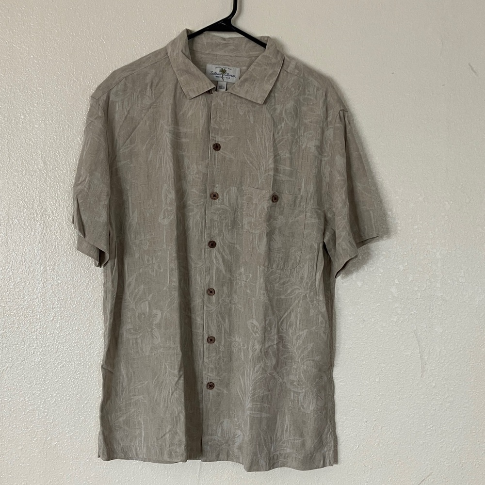 Island Shores Washable Silk Tropical Button Down Shirt, L